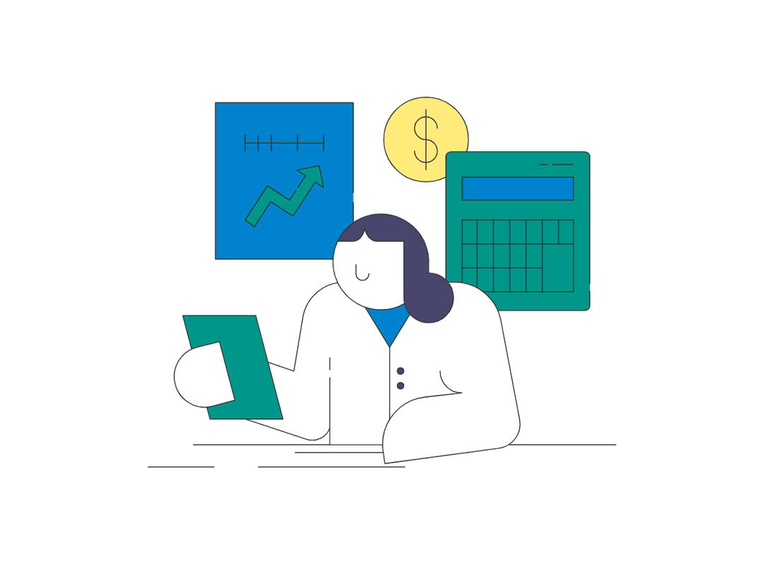 Vector graphic of a person evaluating finances