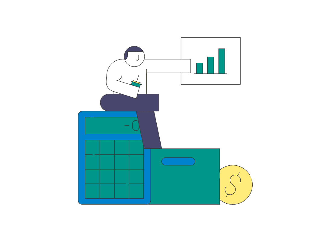 Vector graphic of a person evaluating finances